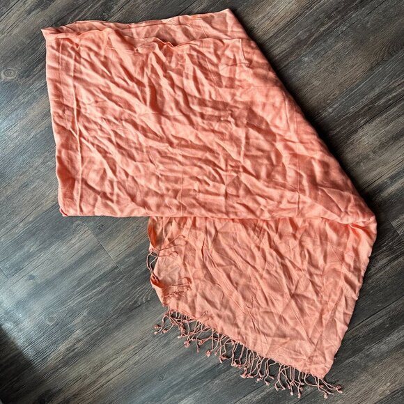 Lightweight Peach Pashmina Scarf - Soft Wrap Shawl with Fringe Trim - Picture 3 of 3